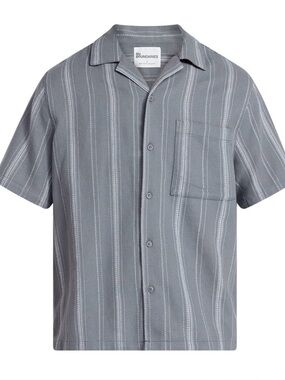 No Boundaries Men's Short-Sleeve Gray Stripe Button-Up Shirt